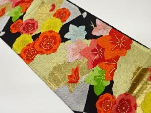 扇に梅・紅葉模様織出し袋帯